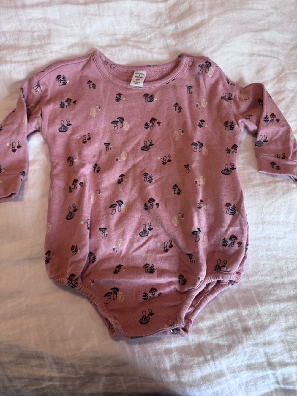 Nordstrom Dusty Rose Long-Sleeve One-Piece with Mushroom Print